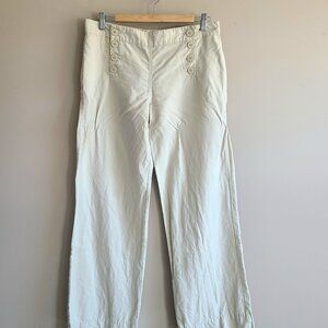 Max Studio linen/cotton bland beige pants with front buttons details.